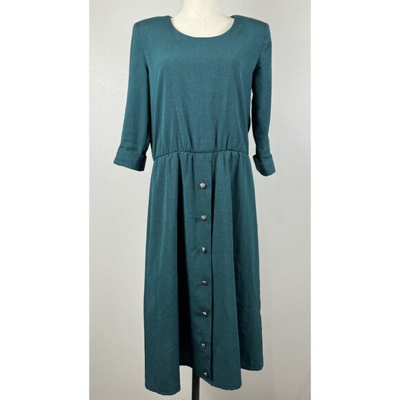 Miss Dorby Womens Size 10 Green 2 Pc Set Collared Vest Dress Padded Shoulders - Picture 6 of 16